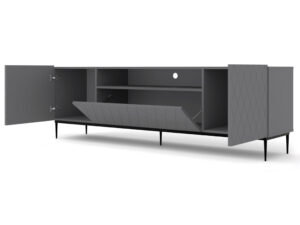 Miniatura 3 - Šedý TV stolek s frézovanými čely na černých kovových nohách