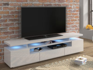 Miniatura 1 - TV stolek bílá polysk z osvětlením LED a zásuvkami