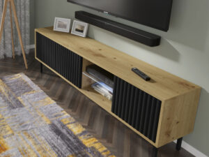 Miniatura 6 - Závěsný nebo stojící TV stolek Maja s frézovanými čely 156 cm, dub artisan / černý mat