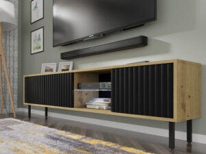 Miniatura 7 - Závěsný nebo stojící TV stolek Maja s frézovanými čely 156 cm, dub artisan / černý mat