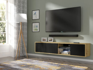 Miniatura 8 - Závěsný nebo stojící TV stolek Maja s frézovanými čely 156 cm, dub artisan / černý mat
