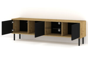 Miniatura 3 - Závěsný nebo stojící TV stolek Maja s frézovanými čely 156 cm, dub artisan / černý mat