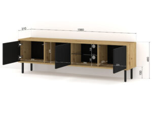 Miniatura 2 - Závěsný nebo stojící TV stolek Maja s frézovanými čely 156 cm, dub artisan / černý mat