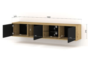 Miniatura 4 - Závěsný nebo stojící TV stolek Maja s frézovanými čely 156 cm, dub artisan / černý mat