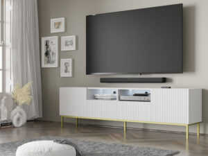 Miniatura 8 - Bílý TV stolek s frézovaným čelem a zlatými nohami