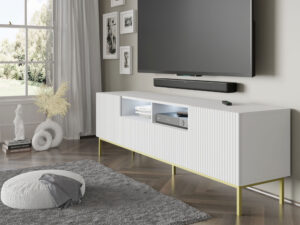 Miniatura 9 - Bílý TV stolek s frézovaným čelem a zlatými nohami