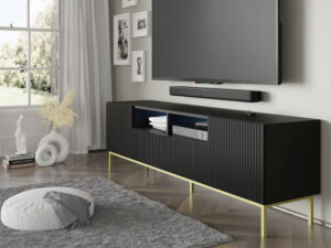 Miniatura 7 - TV stolek černá z frezowanym frontem na zlotych nozkach