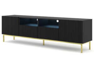Miniatura 1 - TV stolek černá ryflowana z otwartymi policemi na zlotych nohách