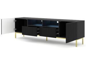 Miniatura 3 - Černý TV stolek s frézovanými čely na zlatých nohách