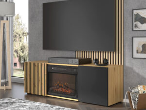 Miniatura 3 - TV stolek Merve s krbem a frézovanými čely 148,8 cm dub artisan / černý mat