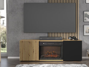 Miniatura 4 - TV stolek Merve s krbem a frézovanými čely 148,8 cm dub artisan / černý mat
