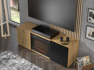 Miniatura 5 - TV stolek Merve s krbem a frézovanými čely 148,8 cm dub artisan / černý mat