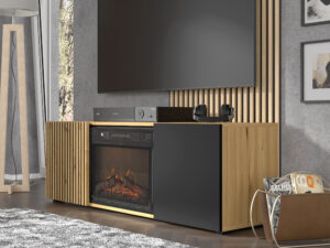 Miniatura 6 - TV stolek Merve s krbem a frézovanými čely 148,8 cm dub artisan / černý mat