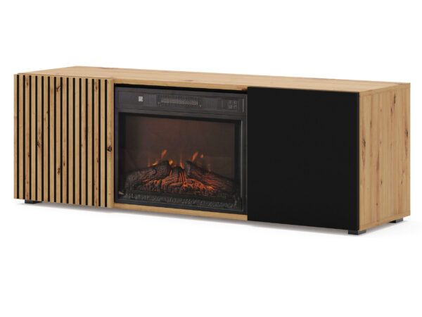 TV-Lowboard Merve mit Kamin und gefrästen Fronten 148,8 cm Eiche Artisan / schwarz matt