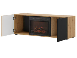 Miniatura 1 - TV stolek Merve s krbem a frézovanými čely 148,8 cm dub artisan / černý mat