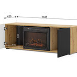 Miniaturbild 2 - TV-Lowboard Merve mit Kamin und gefrästen Fronten 148,8 cm Eiche Artisan / schwarz matt
