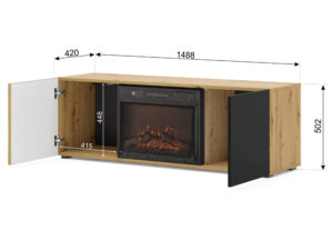 Miniatura 2 - TV stolek Merve s krbem a frézovanými čely 148,8 cm dub artisan / černý mat