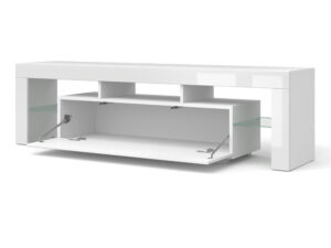 Miniatura 1 - TV stolek bílá polysk z otwarta wneka a skleněnou policí