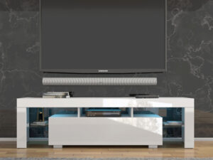 Miniatura 10 - TV stolek bílá polysk z zásuvkou a osvětlením LED