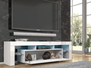 Miniatura 12 - TV stolek bílá polysk z osvětlením LED a otwartymi policemi