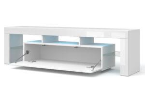 Miniatura 4 - TV stolek bílá polysk z osvětlením LED a skleněnou policí