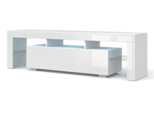 Miniatura 3 - TV stolek bílá polysk z zásuvkou, skleněnou policí a osvětlením LED