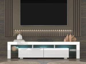 Miniatura 13 - TV stolek bílá polysk se zásuvkami a osvětlením LED