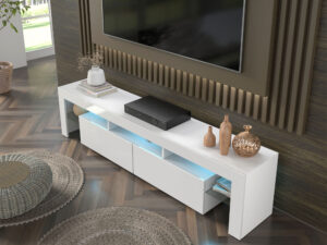 Miniatura 14 - TV stolek bílá polysk se zásuvkami a osvětlením LED