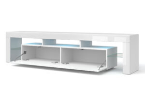 Miniatura 4 - TV stolek bílá polysk z osvětlením LED a skleněnou policí
