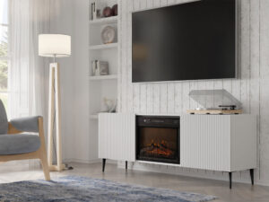 Miniatura 10 - Bílý TV stolek s krbovou vložkou a frézovanými čely