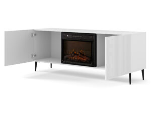 Miniatura 4 - TV stolek bílá z wkladem kominkowym a frezowanym frontem