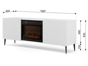 Miniatura 5 - Bílý TV stolek s krbovou vložkou a frézovanými čely na černých nožkách