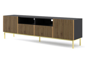 Miniatura 3 - Černý TV stolek s čely v dekoru dub craft na zlatých nohách
