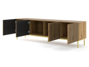 Miniatura 5 - TV stolek v dekoru dub artisan s lamelami na zlatých nohách
