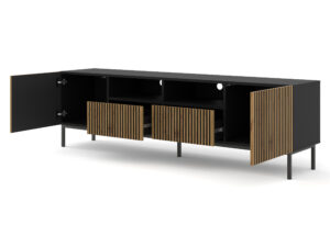 Miniatura 2 - Černý TV stolek s dubovými čely a lamelami na kovových nohách