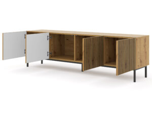 Miniatura 4 - TV stolek v dekoru dub artisan s lamelovými čely na kovových nohách