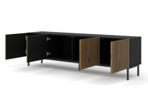 Miniatura 6 - Černý TV stolek s dubovými čely a lamelami na kovových nohách