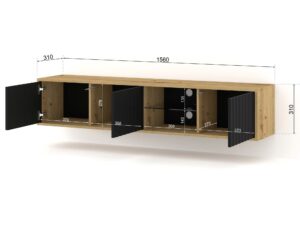 Miniatura 15 - Závěsný TV stolek v dekoru dub artisan s černými frézovanými dvířky a skleněnou policí