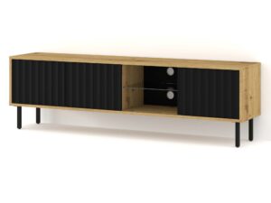 Miniatura 14 - TV stolek v dekoru dub artisan s černými frézovanými čely a skleněnou policí