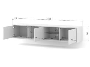 Miniatura 11 - Bílý závěsný TV stolek s lamelovými čely a skleněnou policí