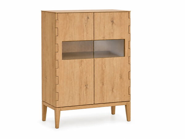 Vitrine Eichen Orella aus massivem Holz in Farbe Sand
