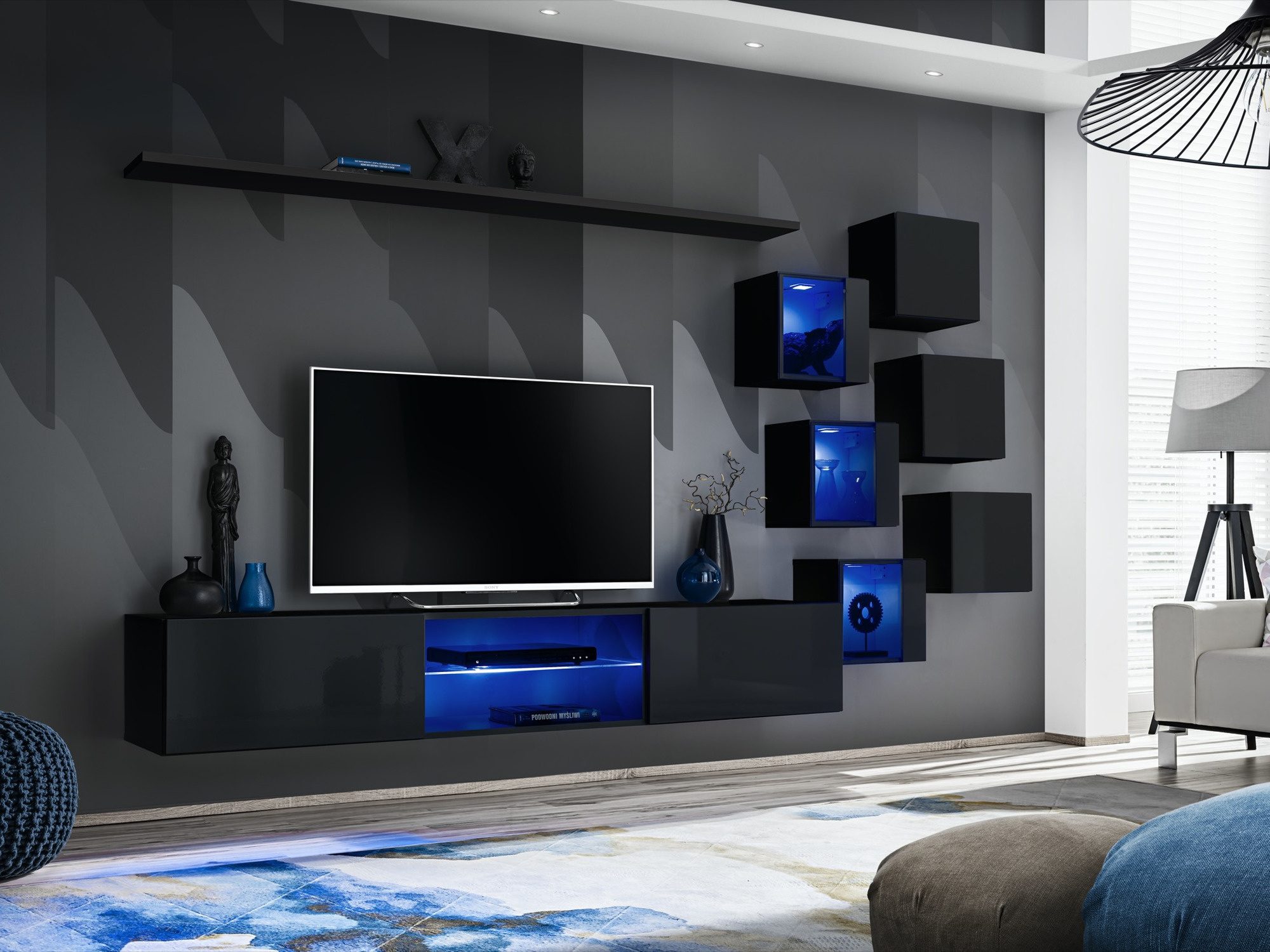 Wohnwand Kelmoro 260 cm in Schwarz mit LED
