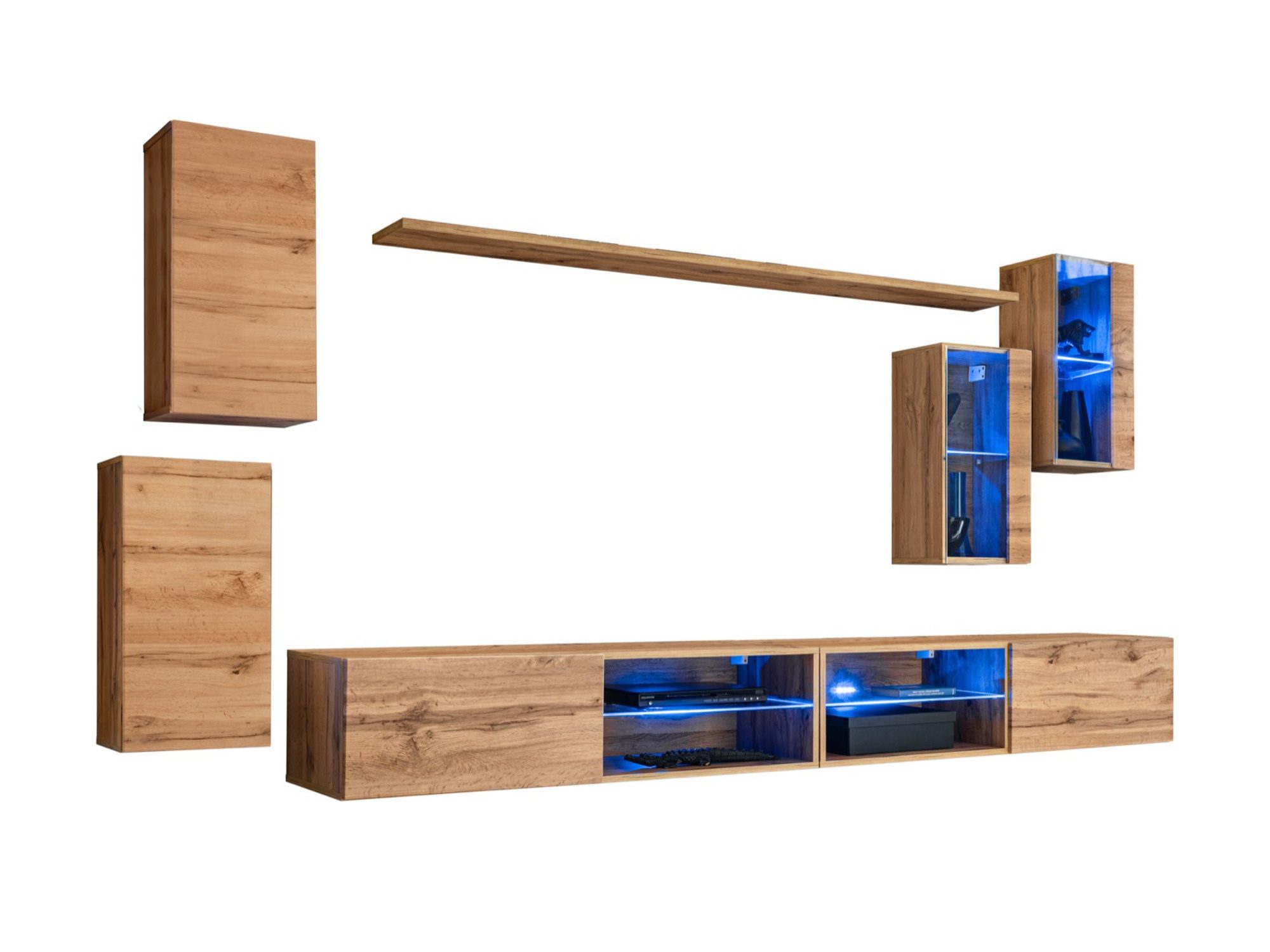 Wohnwand Kelmoro 280 cm Eiche Wotan mit LED