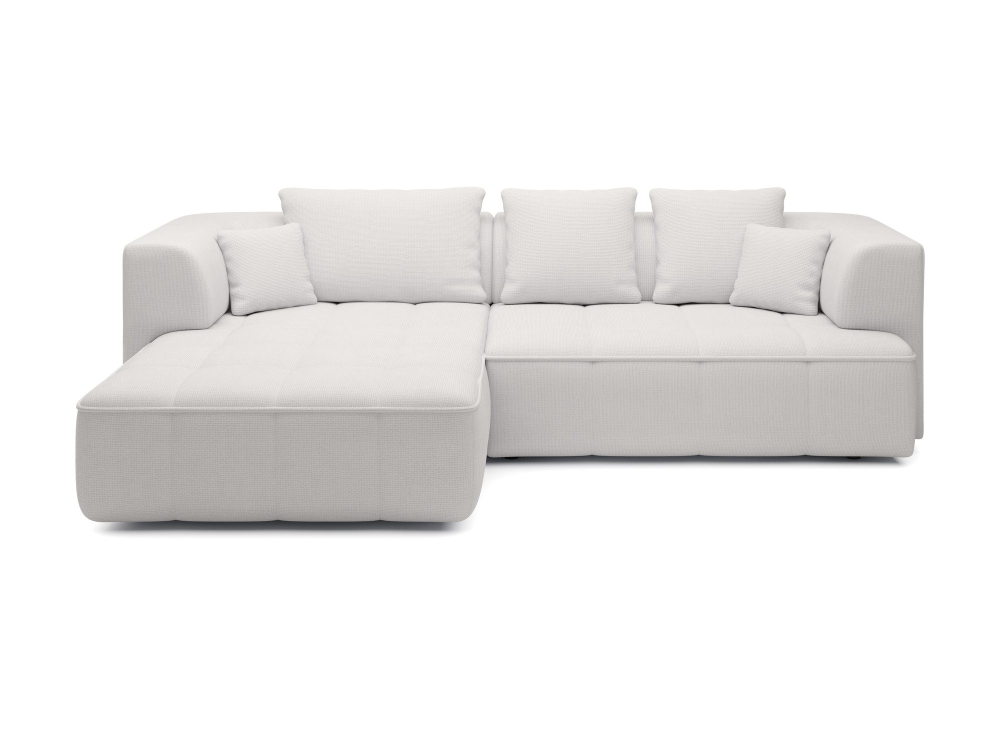 Ecksofa Albiero 288 cm mit fünf Kissen vor weißem Hintergrund