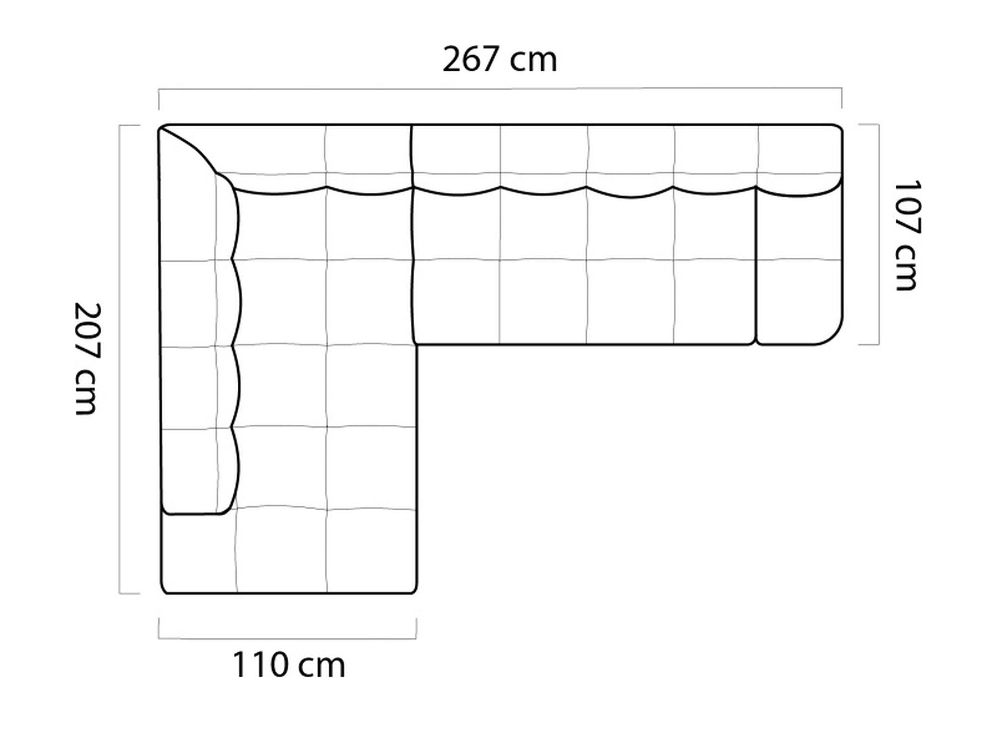 Draufsicht des Ecksofas Calvero 267 cm mit Maßangaben