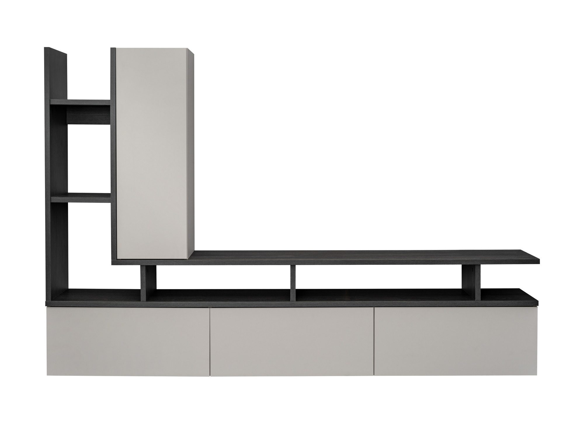 TV-Wohnwand Tyvero 210 cm in Graphit-Eiche und Kaschmir