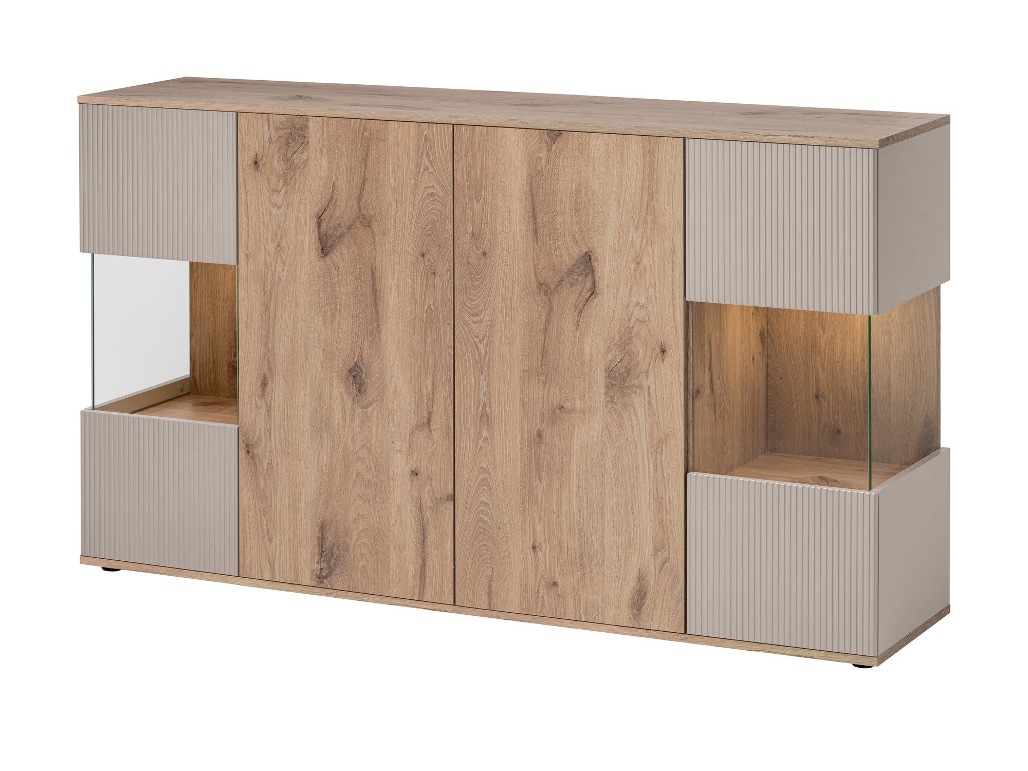 Sideboard Cativaro 160 cm mit Glaseinsatz, Eiche Viking und Kaschmir