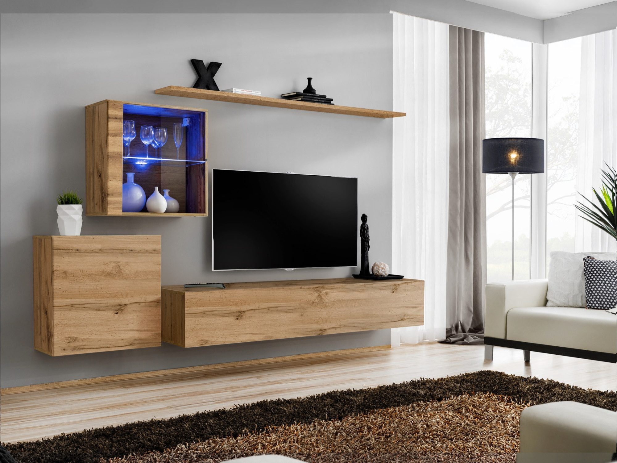 Obývací stěna Kelmoro 260 cm dub wotan s LED osvětlením
