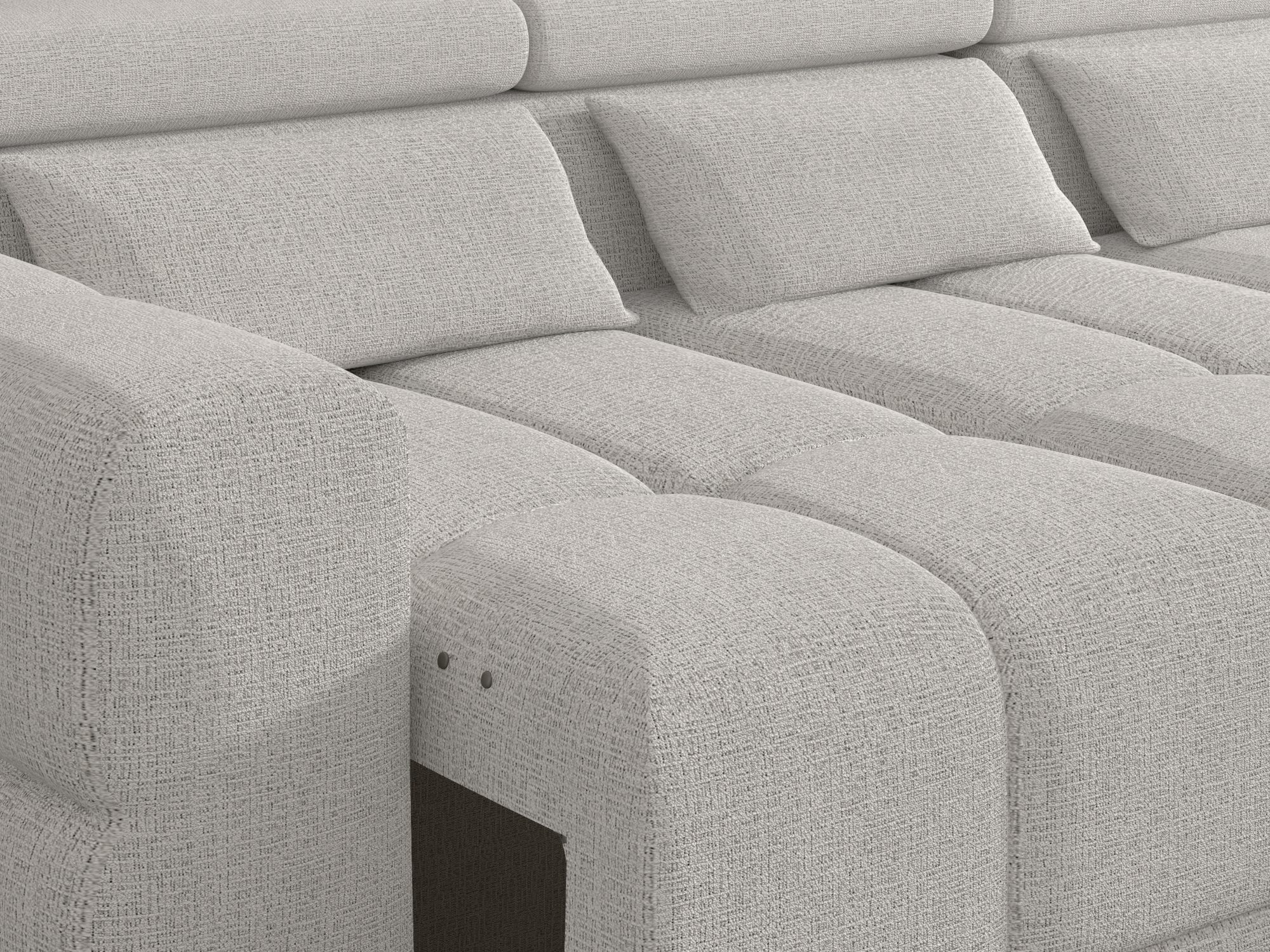 Rohová sedací souprava Panvero 290 cm – detail ovládacích tlačítek u sedáku