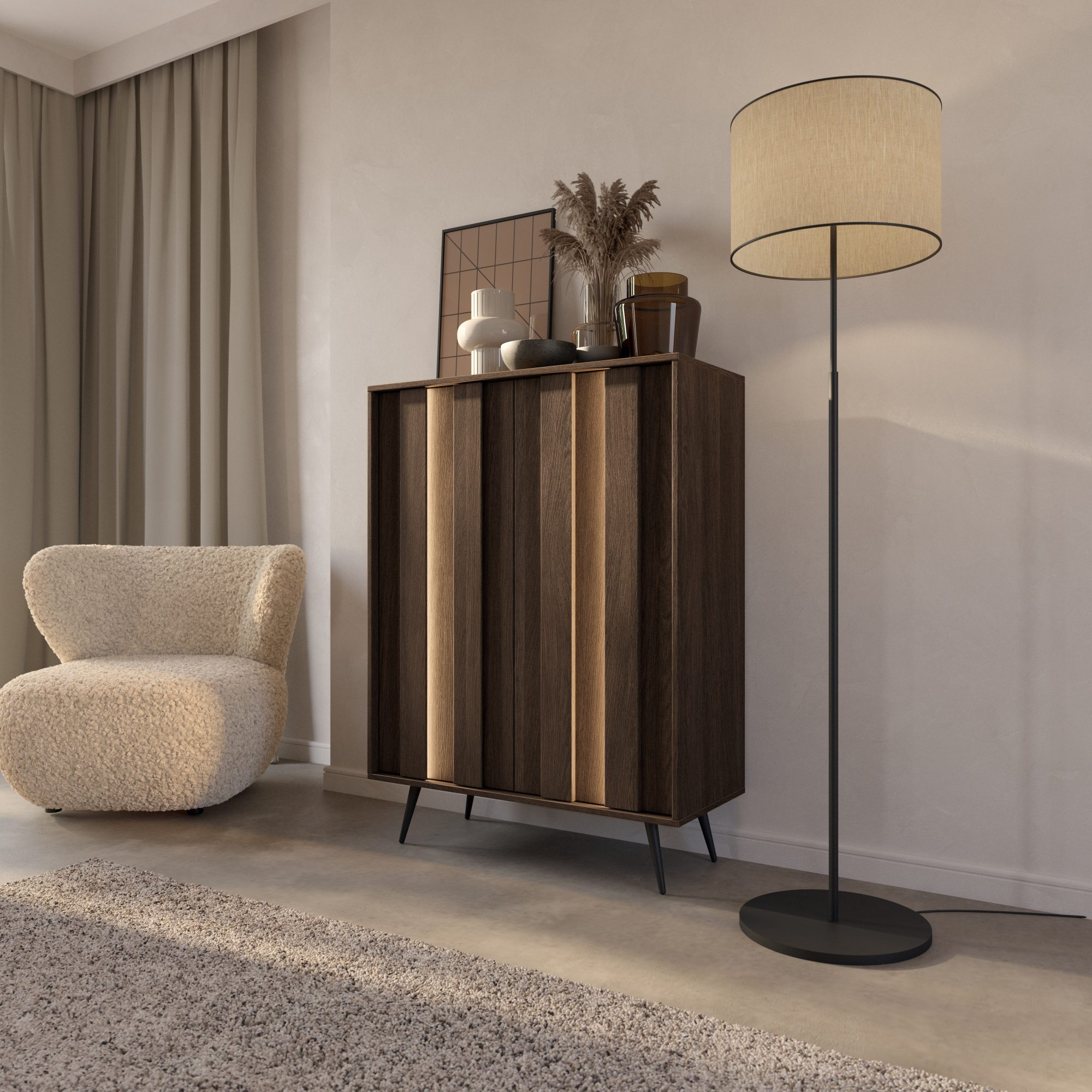 Wohnzimmer-Arrangement mit Bervano Kommode und weiteren Möbeln der Serie